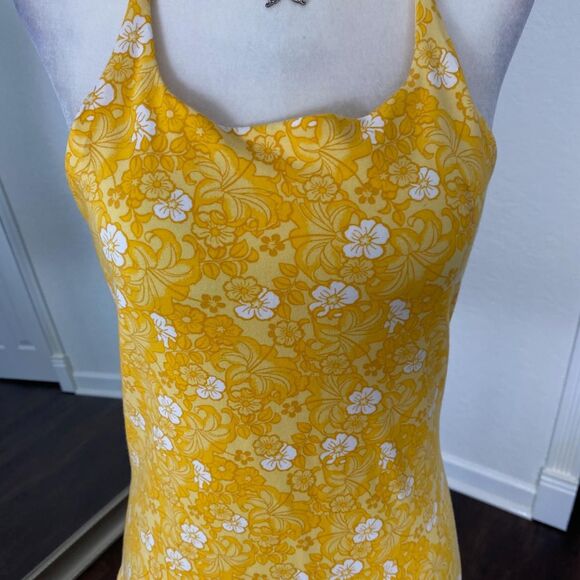 Arizona Y2K Yellow White Boho Hawaii Flower Halter Top Plus Size XL - Picture 3 of 8